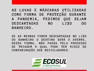 Empresa orienta descarte correto de máscaras e luvas