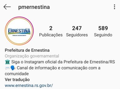Prefeitura de Ernestina lança canal de comunicação no Instagram