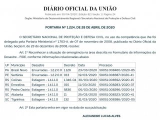 Governo federal reconhece Situação de Emergência em Ernestina