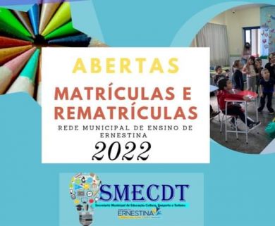 Matrículas abertas na Rede Municipal de Ensino de Ernestina