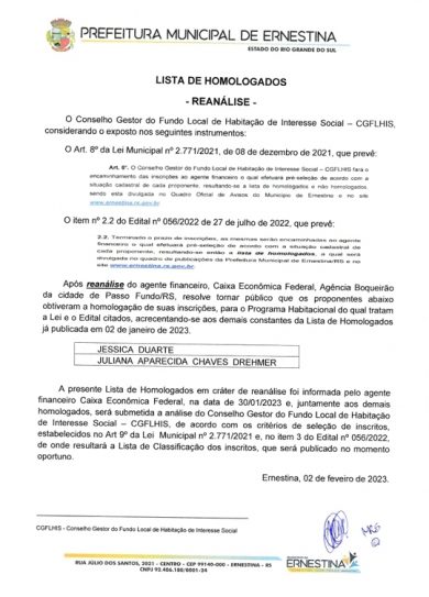 Lista de Hologados – Reanálise