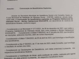 Convocação de Beneficiário Suplente – Conjunto Habitacional Educarte