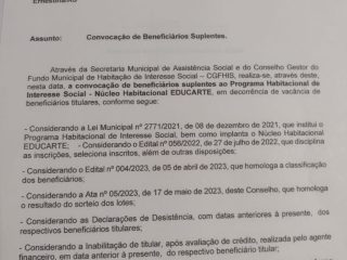 Convocação de Beneficiário Suplente – Conjunto Habitacional Educarte