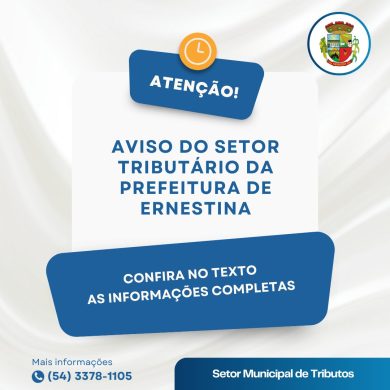 Aviso do Setor Tributário da Prefeitura de Ernestina