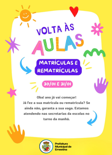 Matrículas e rematrículas para os estudantes da rede municipal de ensino serão realizadas nesta semana