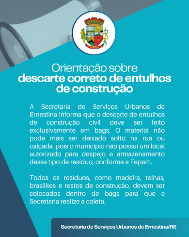Secretaria de Serviços Urbanos orienta sobre descarte correto de entulhos de construção
