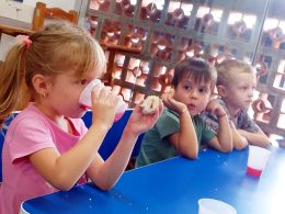 Crianças da EMEI Dr. Orlando Rojas experimentam o “Suco da Barbie” em atividade de educação nutricional