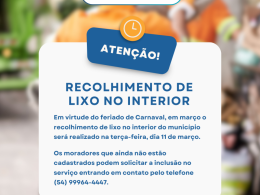 Em virtude do feriado, recolhimento de lixo no interior será no dia 11 de março em Ernestina