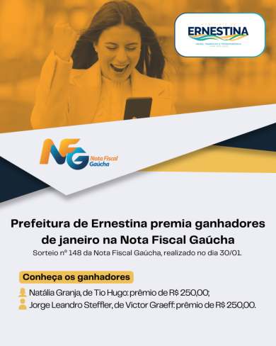 Ernestina premia contribuintes cadastrados na Nota Fiscal Gaúcha