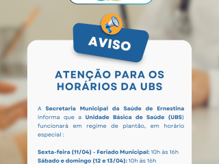 Atenção para os horários da Unidade Básica de Saúde durante o feriado municipal