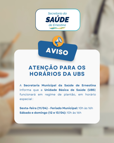 Atenção para os horários da Unidade Básica de Saúde durante o feriado municipal