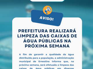Prefeitura realizará limpeza das caixas de água públicas na próxima semana