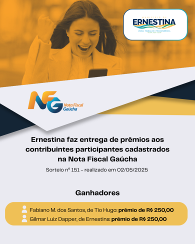 Ernestina faz entrega de prêmios aos contribuintes participantes cadastrados na Nota Fiscal Gaúcha