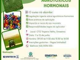 Ernestina promoverá curso gratuito sobre aplicação de agrotóxicos hormonais