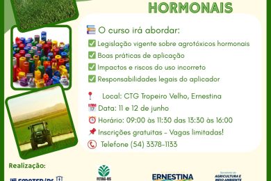 Ernestina promoverá curso gratuito sobre aplicação de agrotóxicos hormonais
