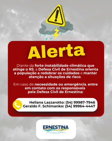 Alerta de chuva para os próximos dias. Confira os contatos da Defesa Civil