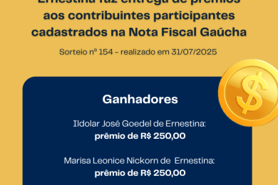 Ernestina faz entrega de prêmios aos contribuintes participantes cadastrados na Nota Fiscal Gaúcha
