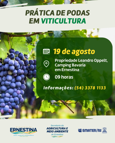 Secretaria da Agricultura e Meio Ambiente convida produtores para prática de podas em viticultura