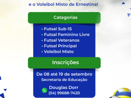 Estão abertas as inscrições para o Campeonato Municipal de Futsal e Voleibol Misto de Ernestina