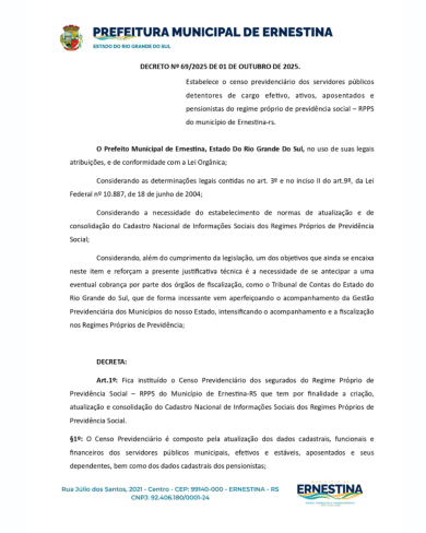 DECRETO Nº 69/2025 DE 01 DE OUTUBRO DE 2025