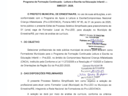 Edital Nº 64/2025 – SELEÇÃO INTERNA SIMPLIFICADA PARA SELEÇÃO DE FORMADORES MUNICIPAIS DO ProLEEI