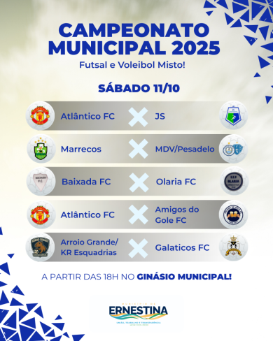 Campeonato Municipal de Futsal e Voleibol Misto inicia no sábado (11) em Ernestina