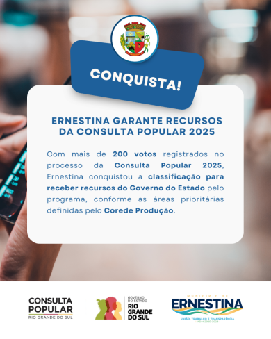 Ernestina garante recursos da Consulta Popular 2025 com participação da comunidade