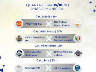 Campeonato Municipal de Futsal e Voleibol Misto continua na quarta-feira (15)