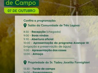 Seminário Regional de Irrigação e Dia de Campo será realizado em Ernestina