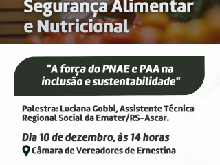 1ª Conferência de Segurança Alimentar e Nutricional ocorre em dezembro em Ernestina