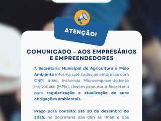 COMUNICADO – Aos empresários e empreendedores de Ernestina