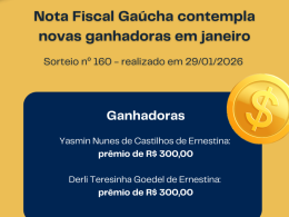 Nota Fiscal Gaúcha contempla novas ganhadoras em janeiro