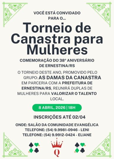 Torneio de Canastra para Mulheres é destaque na programação dos 38 anos de Ernestina