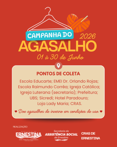 Campanha do Agasalho 2026 mobiliza Ernestina em ação de solidariedade