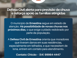 Defesa Civil alerta para previsão de chuva e reforça apoio às famílias atingidas