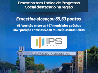 Ernestina avança e se destaca no IPS entre os municípios da região