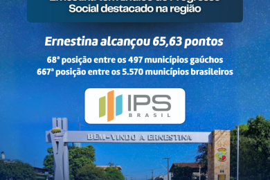 Ernestina avança e se destaca no IPS entre os municípios da região
