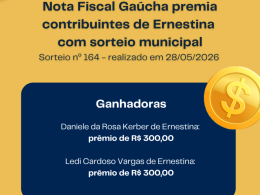 Nota Fiscal Gaúcha premia contribuintes de Ernestina com sorteio municipal