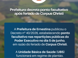 Prefeitura decreta ponto facultativo após feriado de Corpus Christi