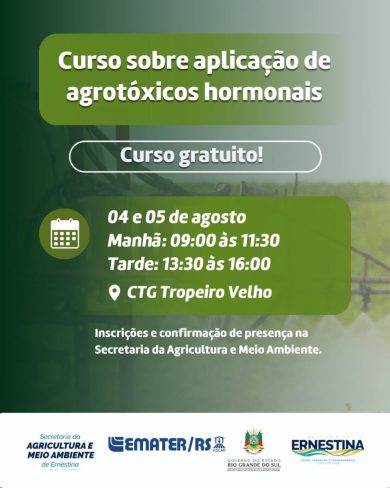 NOVA DATA: Secretaria da Agricultura promove curso sobre aplicação de agrotóxicos hormonais