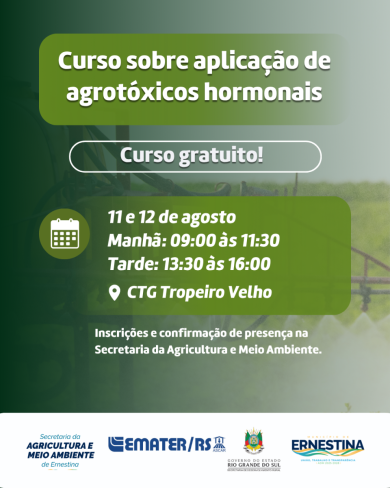 Secretaria da Agricultura promove curso sobre aplicação de agrotóxicos hormonais