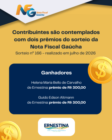 Contribuintes são contemplados com dois prêmios do sorteio da Nota Fiscal Gaúcha