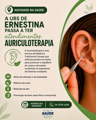 UBS de Ernestina anuncia início de atendimentos em auriculoterapia