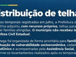Informação à comunidade sobre a distribuição de telhas