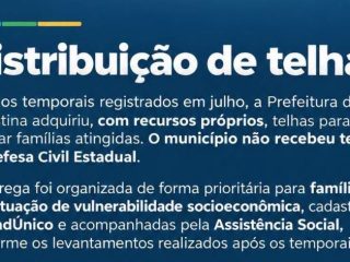 Informação à comunidade sobre a distribuição de telhas