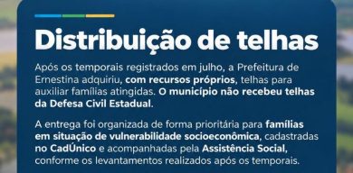 Informação à comunidade sobre a distribuição de telhas