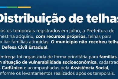 Informação à comunidade sobre a distribuição de telhas