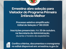 Ernestina abre seleção para Visitador do Programa Primeira Infância Melhor