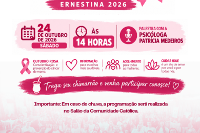 Mateada Outubro Rosa vai reunir mulheres em tarde de cuidado e informação em Ernestina