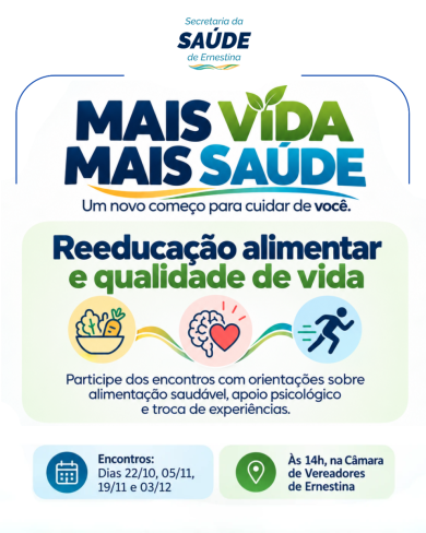 Projeto ‘Mais Vida, Mais Saúde’ promove reeducação alimentar em Ernestina